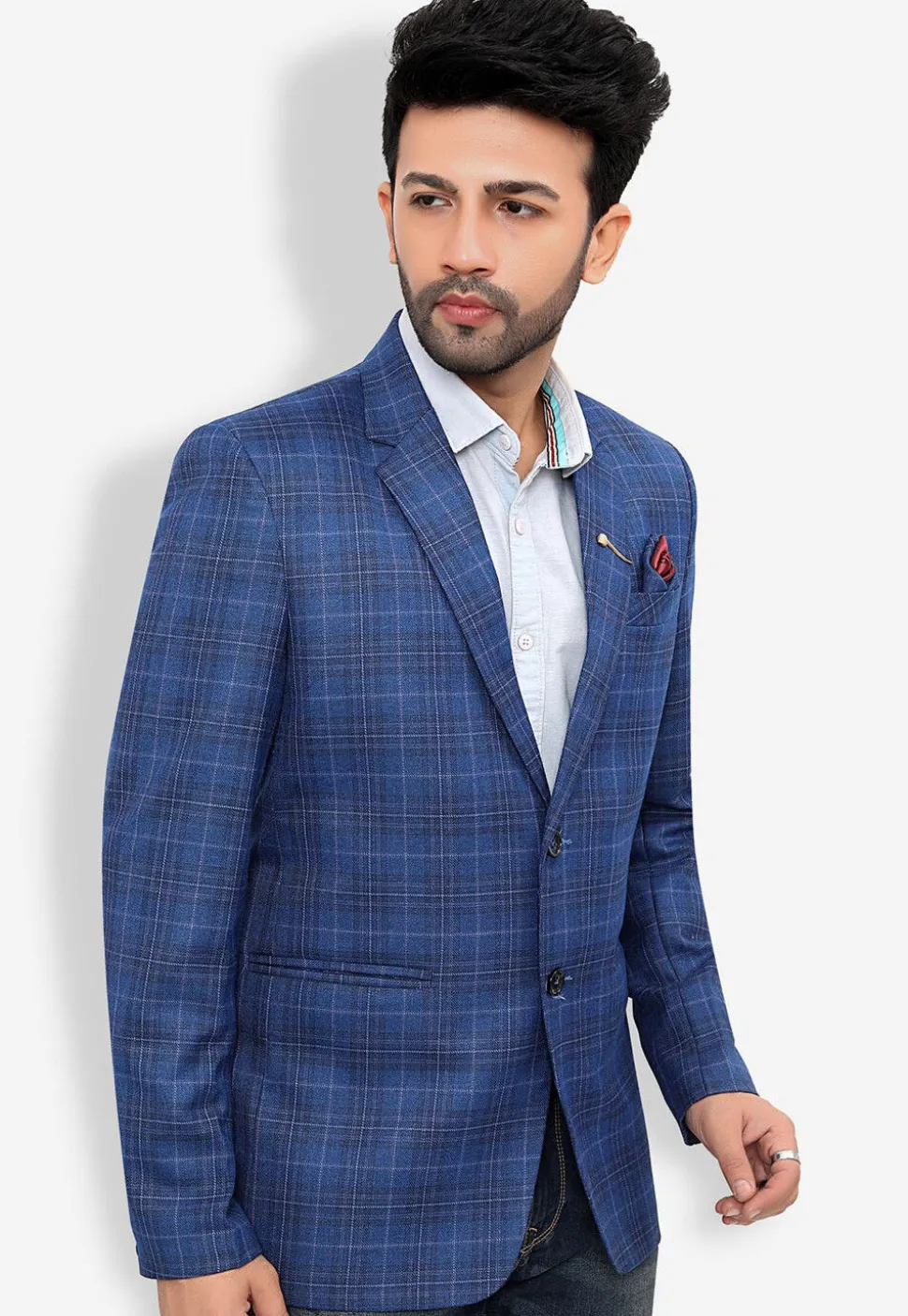Woven Linen Silk Blazer in Blue
