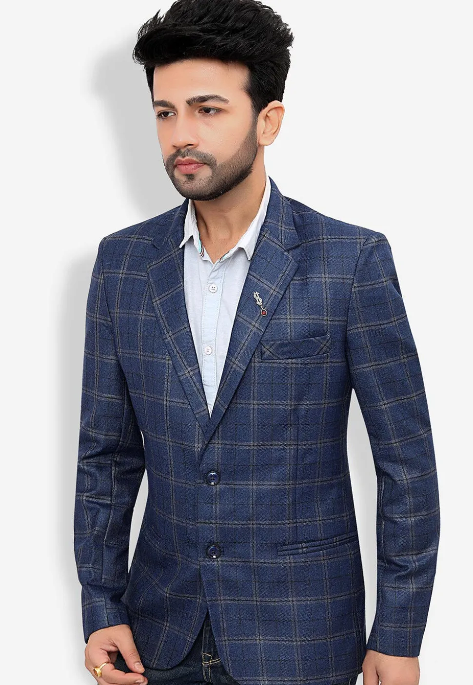 Woven Linen Silk Blazer in Blue