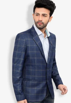 Woven Linen Silk Blazer in Blue