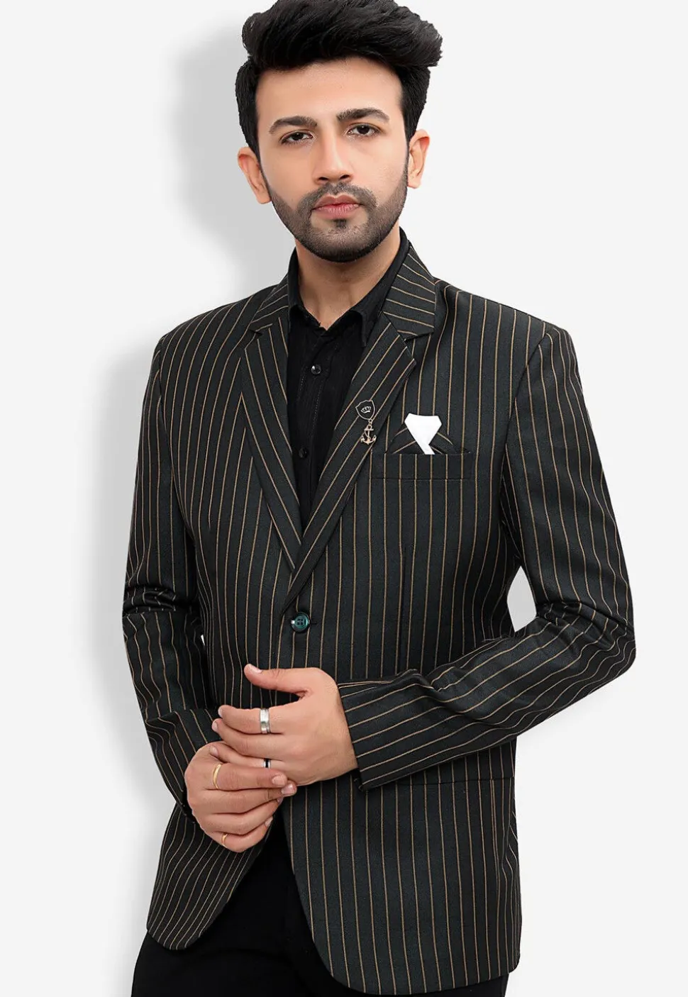Woven Linen Silk Blazer in Black
