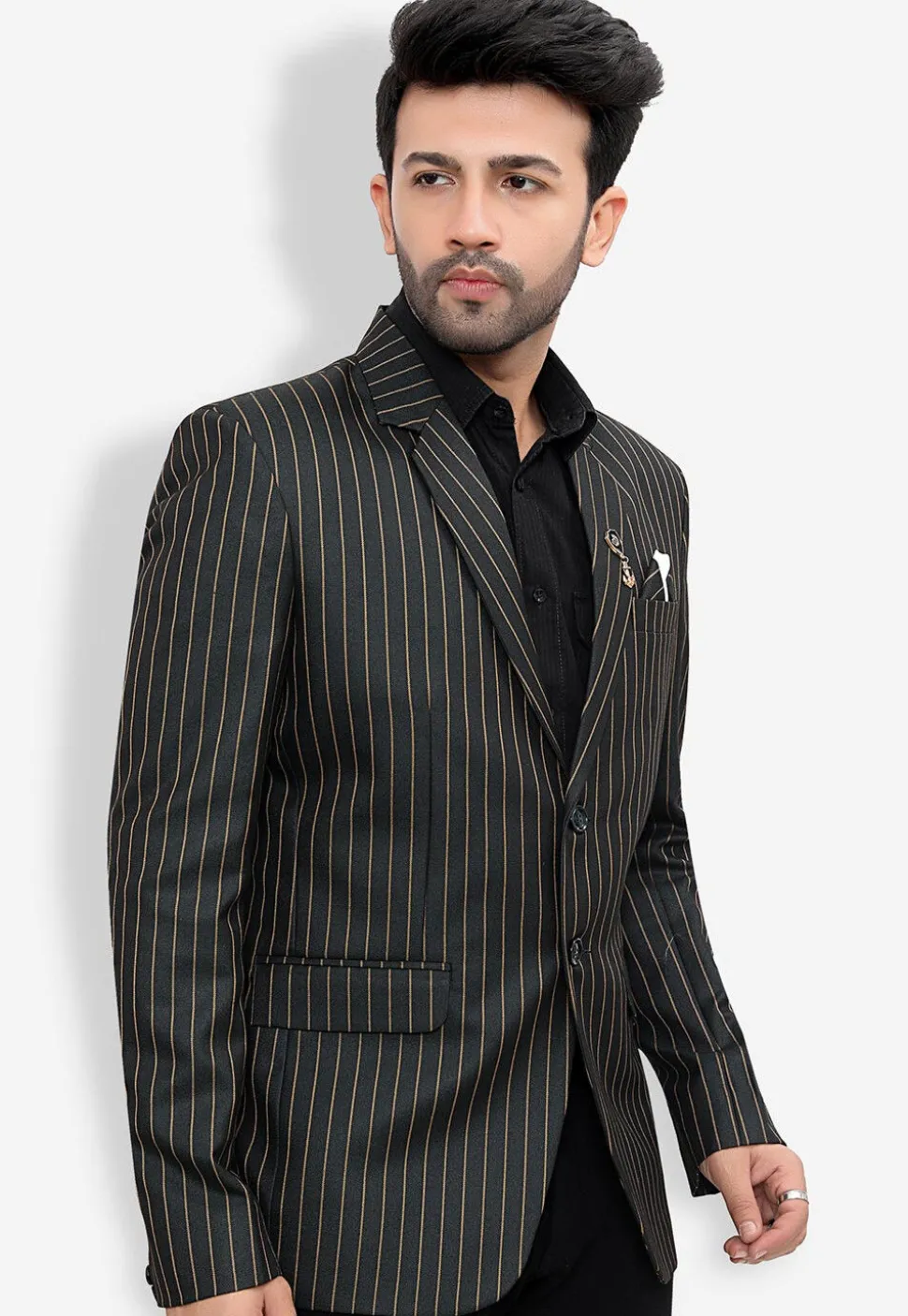 Woven Linen Silk Blazer in Black