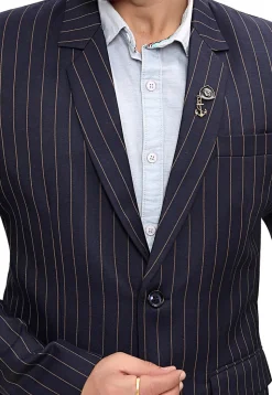 Woven Linen Silk Blazer in Blue and Golden
