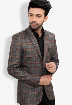 Woven Linen Silk Blazer in Grey