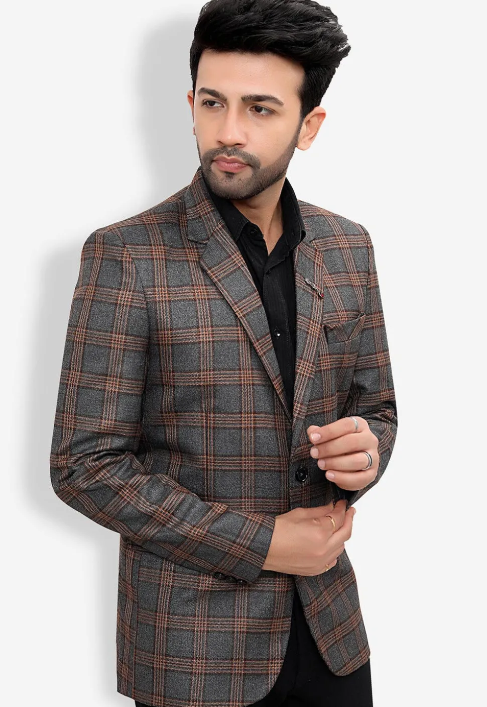 Woven Linen Silk Blazer in Grey