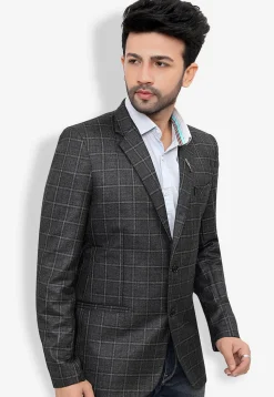 Woven Linen Silk Blazer in Dark Grey