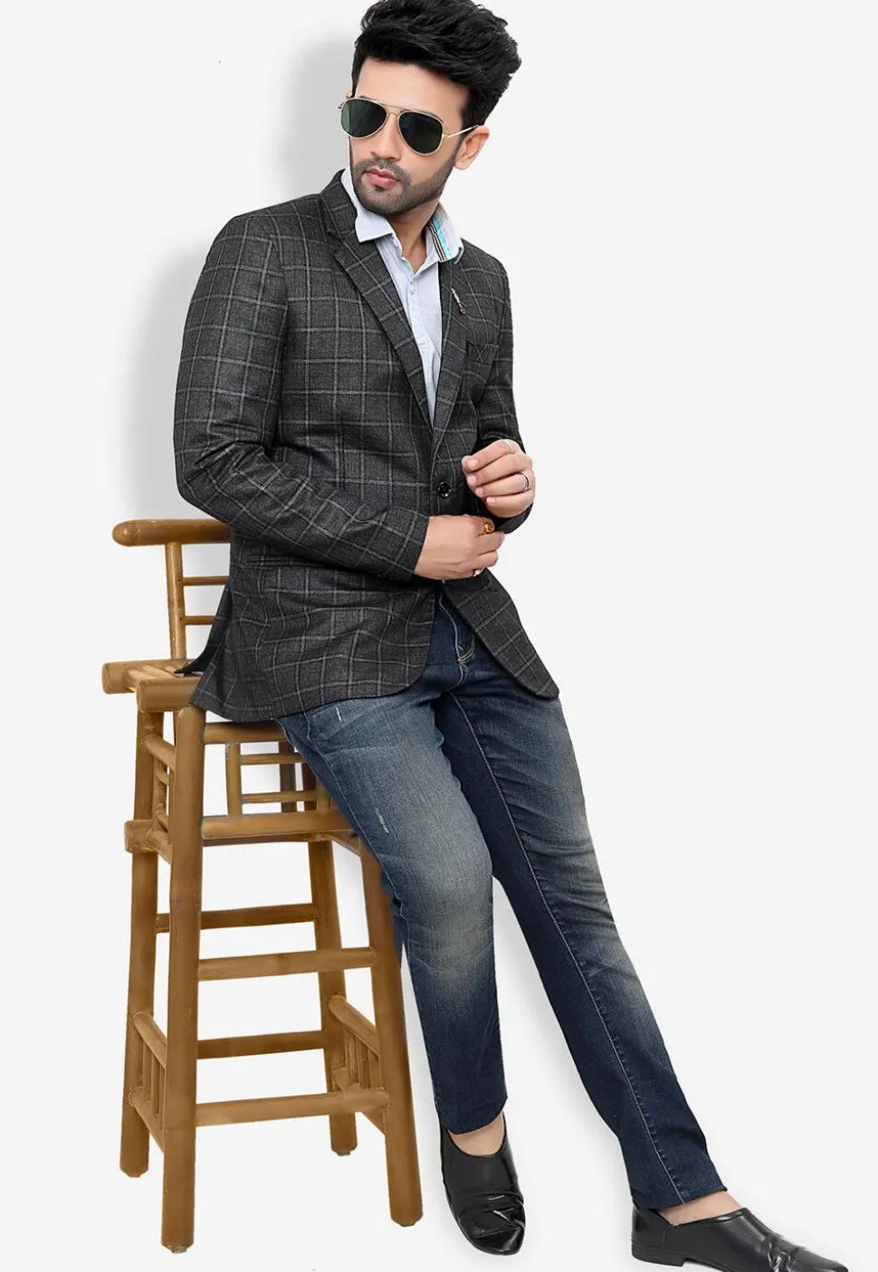 Woven Linen Silk Blazer in Dark Grey