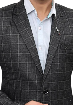 Woven Linen Silk Blazer in Dark Grey