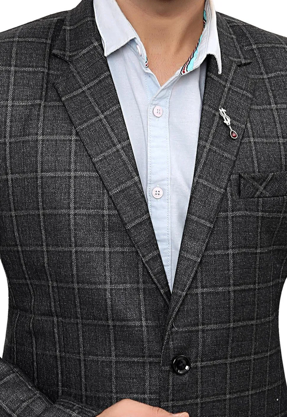 Woven Linen Silk Blazer in Dark Grey