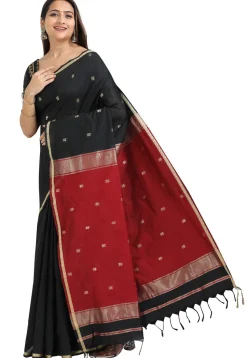 Woven Maheshwari Cotton Saree in Black