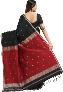 Woven Maheshwari Cotton Saree in Black