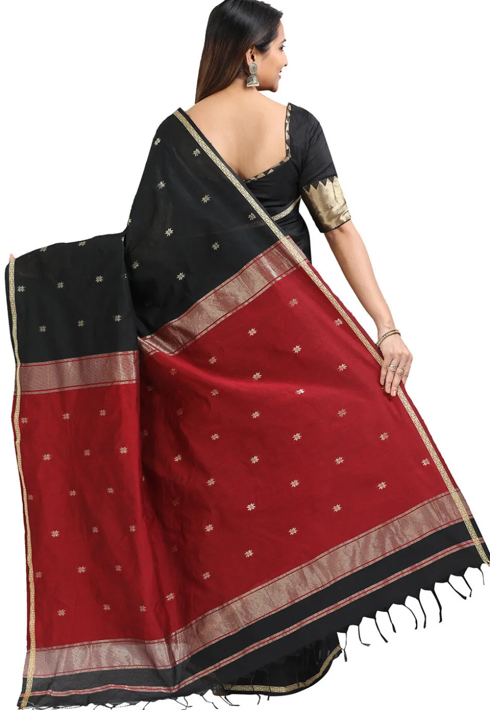 Woven Maheshwari Cotton Saree in Black