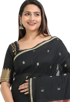Woven Maheshwari Cotton Saree in Black