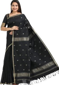 Woven Maheshwari Cotton Saree in Black