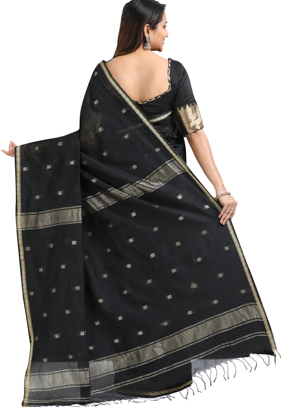 Woven Maheshwari Cotton Saree in Black