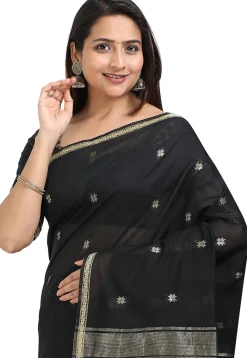 Woven Maheshwari Cotton Saree in Black