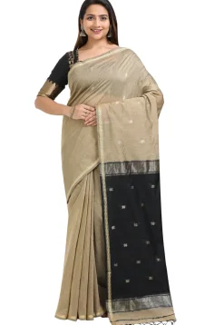 Woven Maheshwari Cotton Saree in Beige