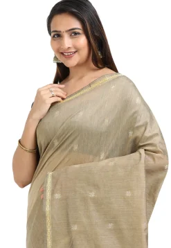 Woven Maheshwari Cotton Saree in Beige