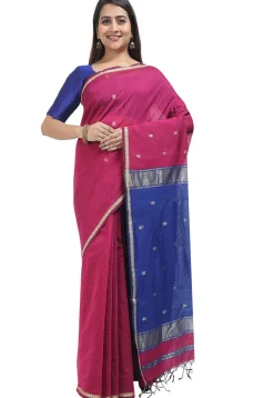 Woven Maheshwari Cotton Saree in Fuchsia