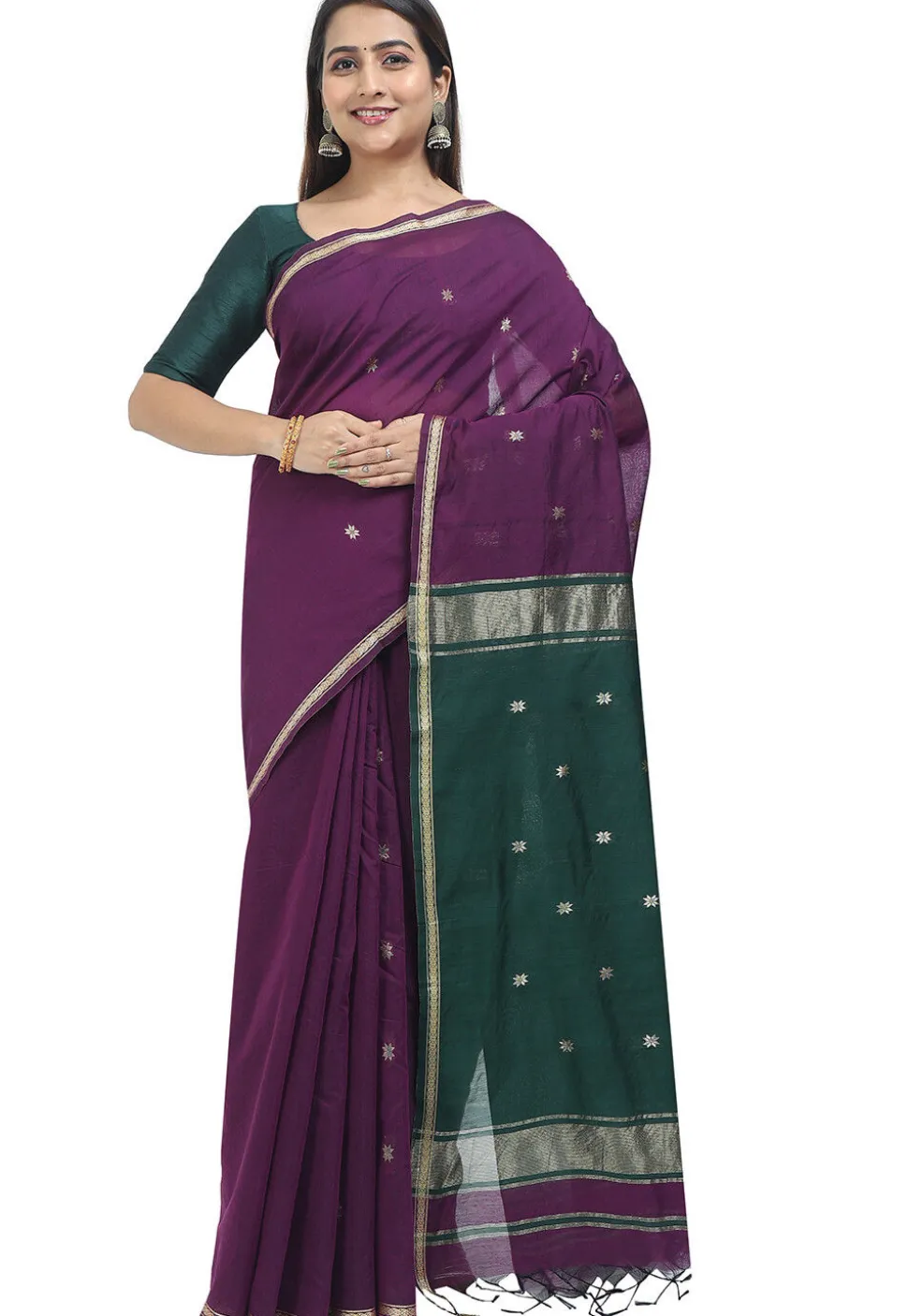 Woven Maheshwari Cotton Saree in Violet