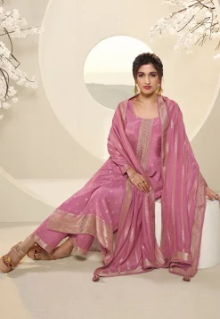 Woven Muslin Silk Jacquard Pakistani Suit in Pink