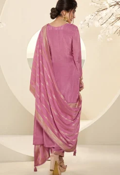 Woven Muslin Silk Jacquard Pakistani Suit in Pink