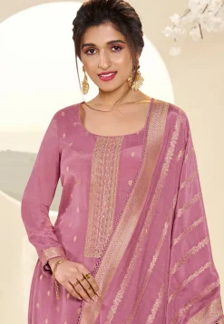 Woven Muslin Silk Jacquard Pakistani Suit in Pink