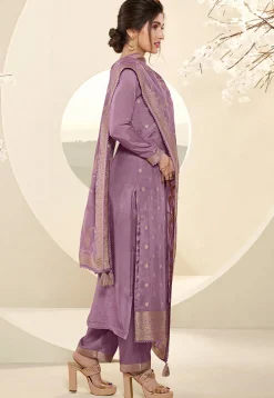 Woven Muslin Silk Jacquard Pakistani Suit in Purple