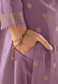 Woven Muslin Silk Jacquard Pakistani Suit in Purple