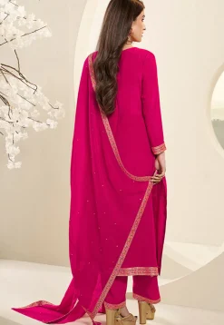 Woven Muslin Silk Pakistani Suit in Fuchsia