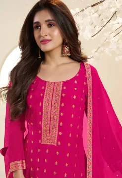 Woven Muslin Silk Pakistani Suit in Fuchsia