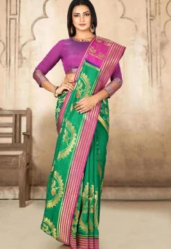 Woven Mysore Art Silk Saree in Teal Green