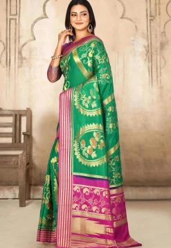 Woven Mysore Art Silk Saree in Teal Green