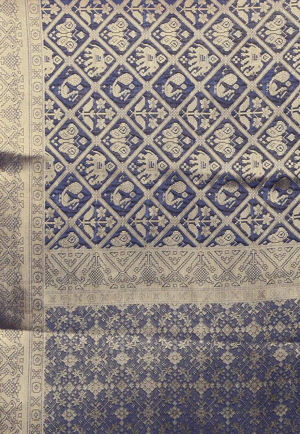 Woven Mysore Crepe Silk Saree in Navy Blue
