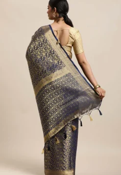 Woven Mysore Crepe Silk Saree in Navy Blue
