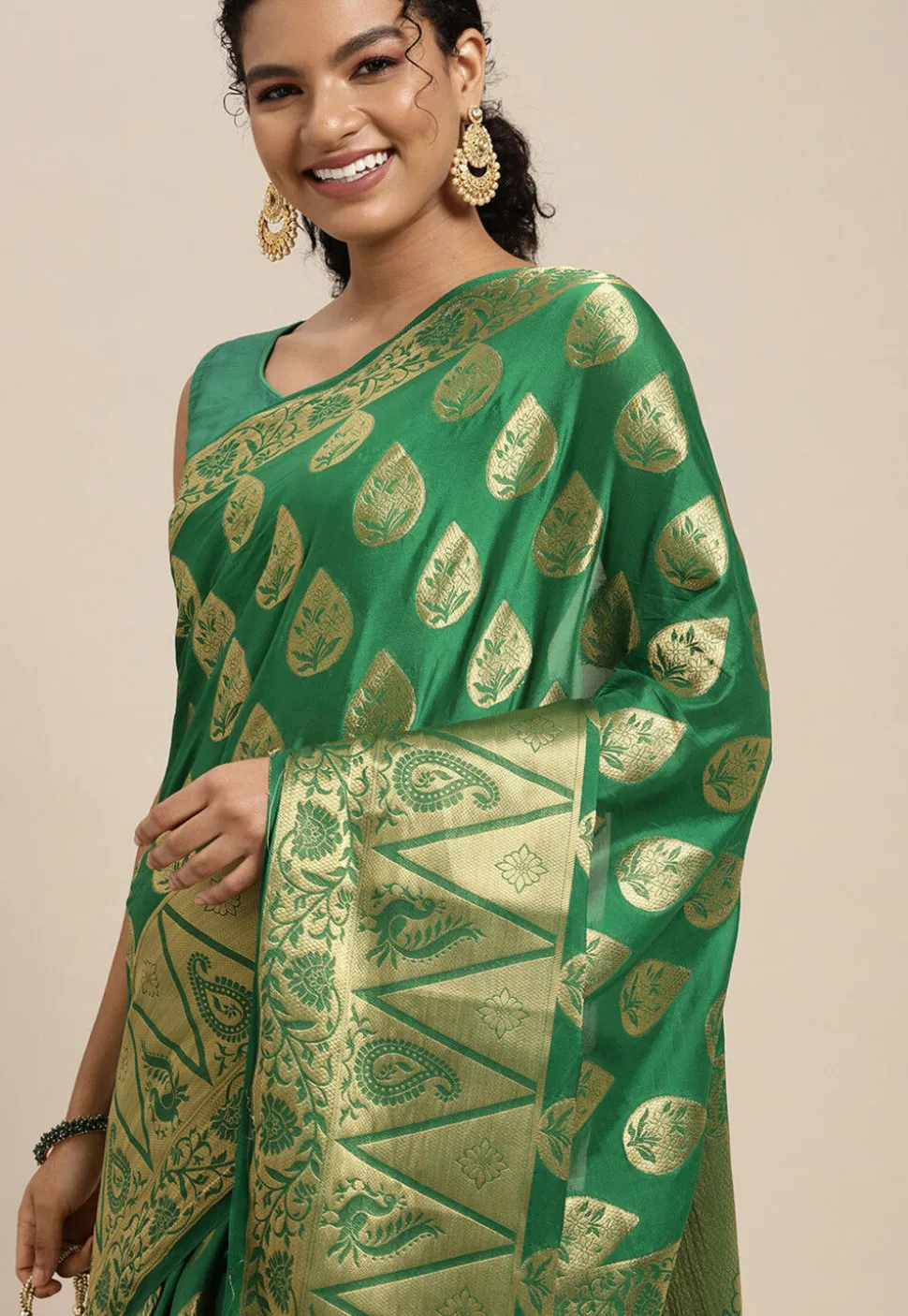 Woven Mysore Silk Saree in Green
