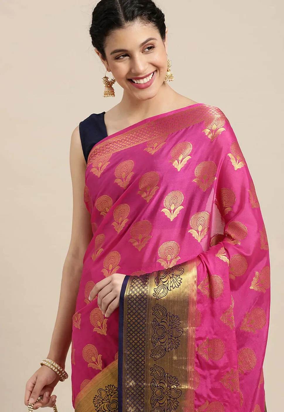 Woven Mysore Silk Saree in Fuchsia