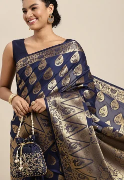 Woven Mysore Silk Saree in Navy Blue