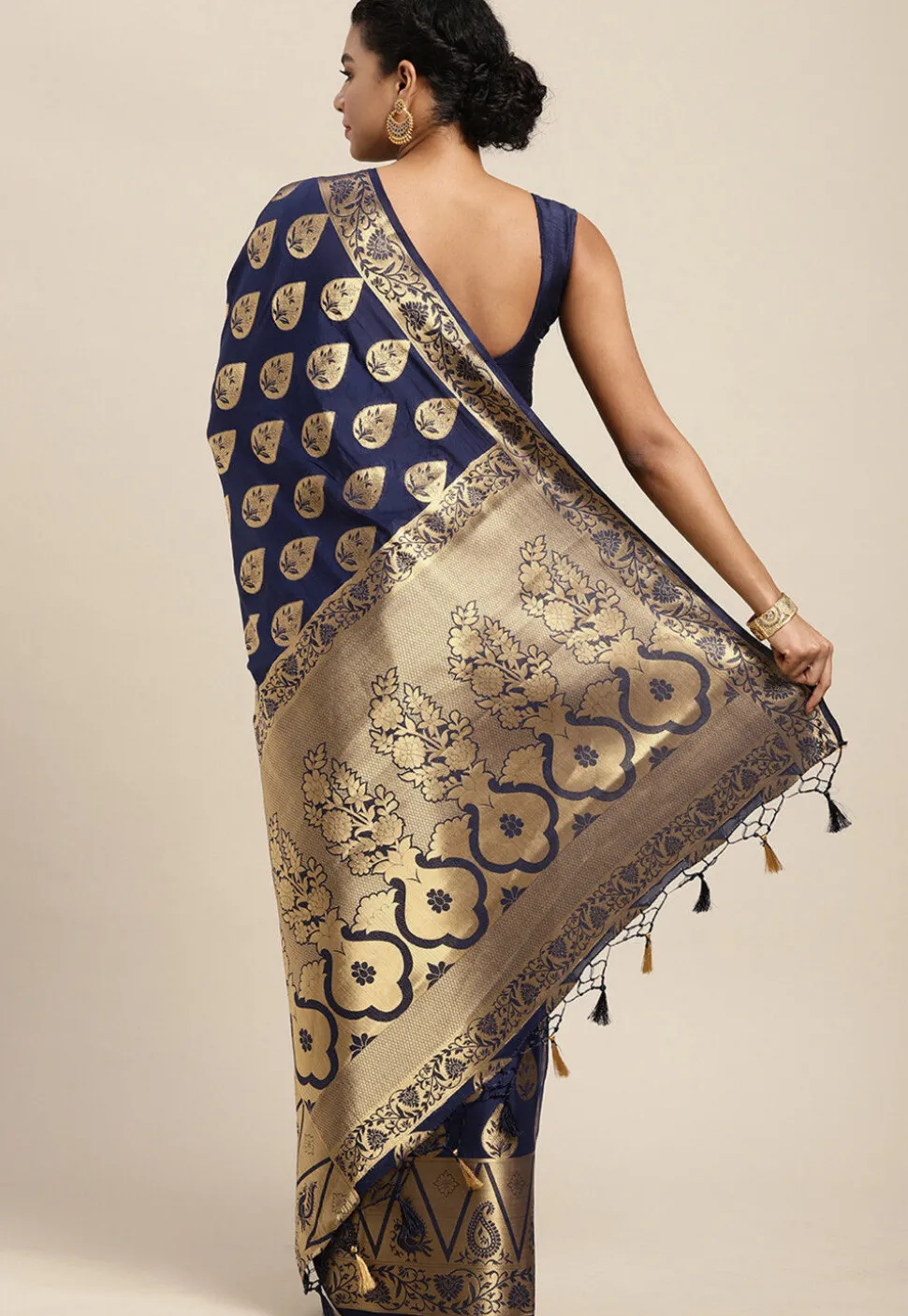 Woven Mysore Silk Saree in Navy Blue