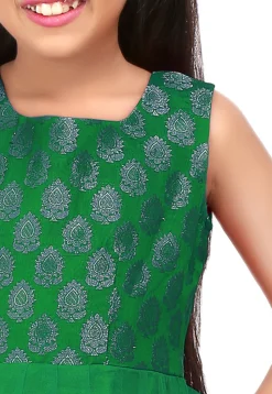 Woven Net Anarkali Suit in Green