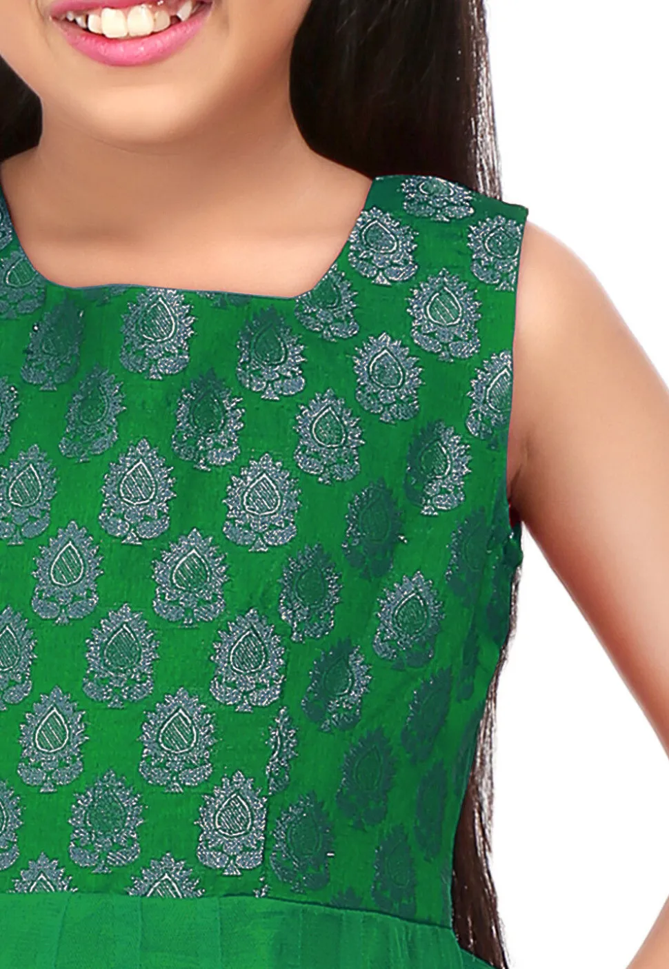 Woven Net Anarkali Suit in Green