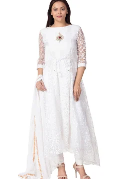Woven Net Brasso Asymmetric A Line Suit in White