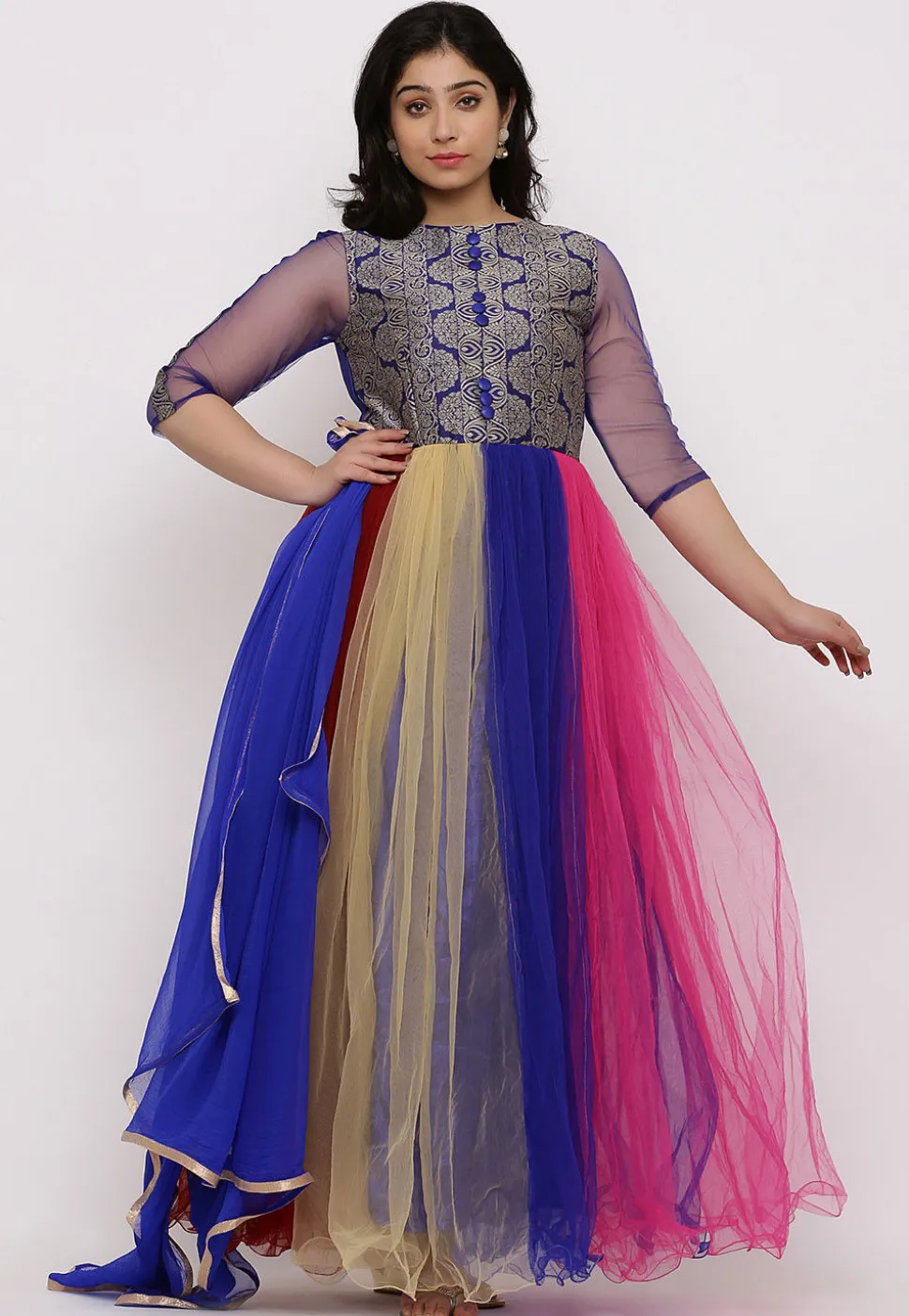 Woven Net Gown in Multicolor and Blue