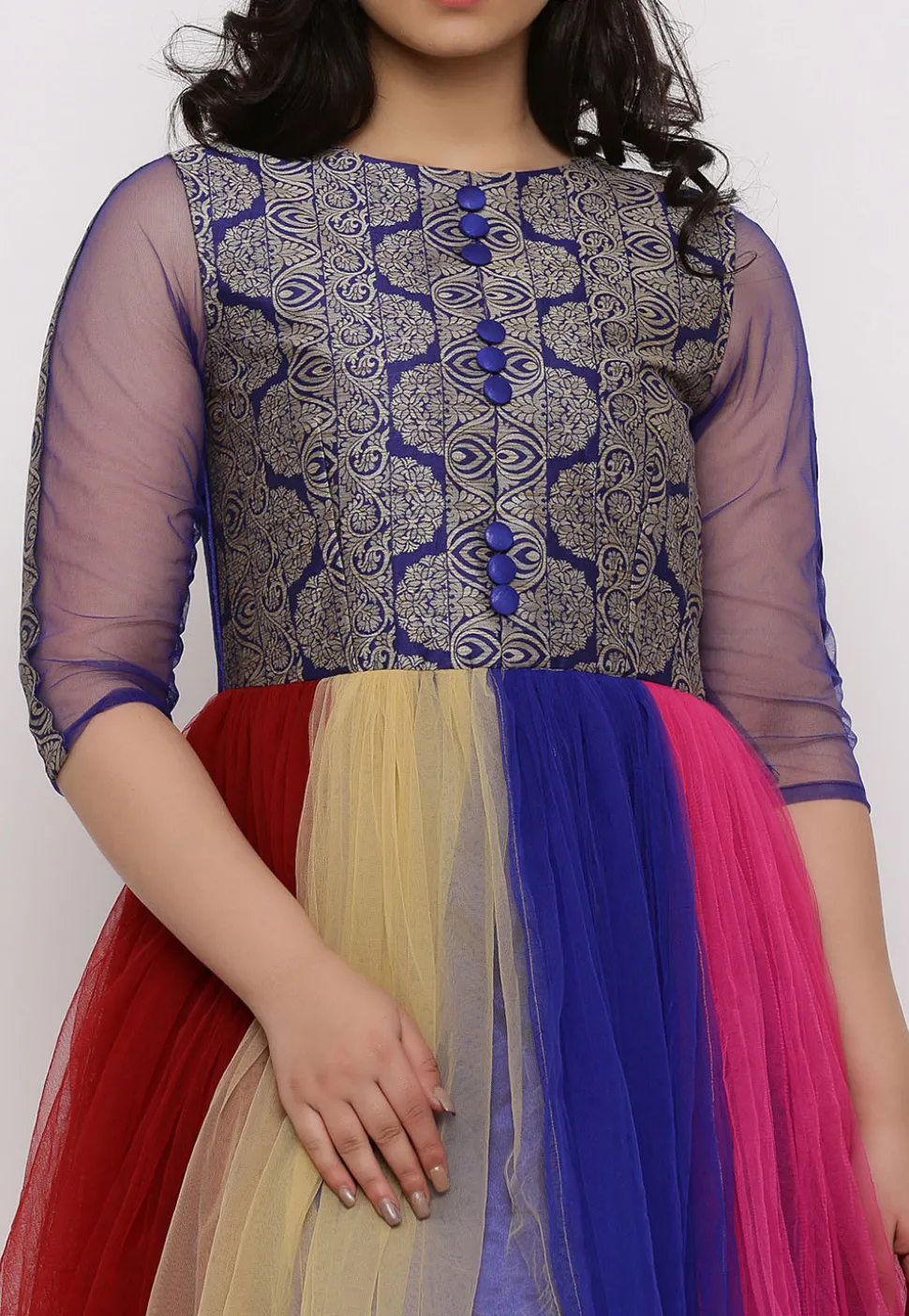 Woven Net Gown in Multicolor and Blue
