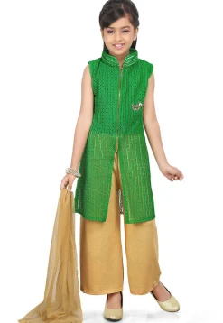 Woven Net Jacquard Pakistani Suit in Green