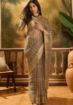 Woven Organza Saree in Grey