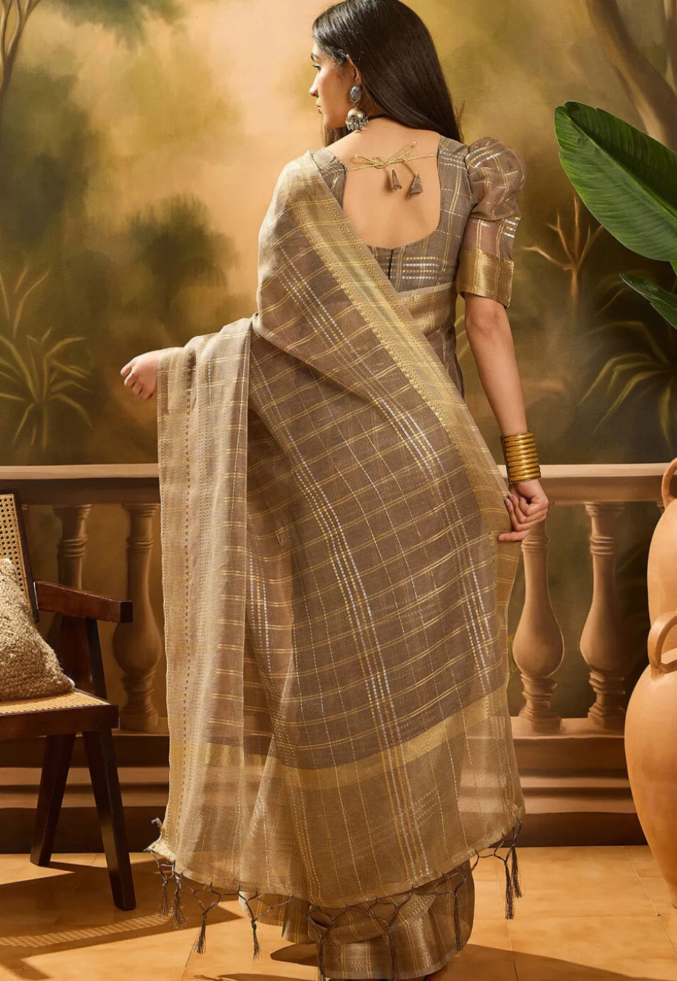Woven Organza Saree in Grey
