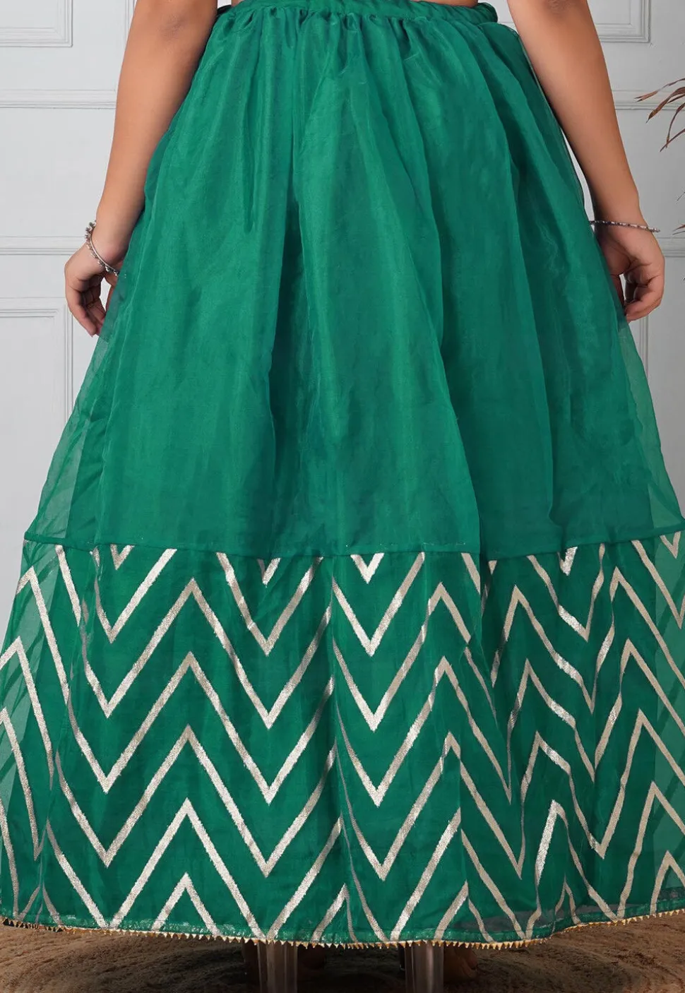 Woven Organza Skirt in Teal Green