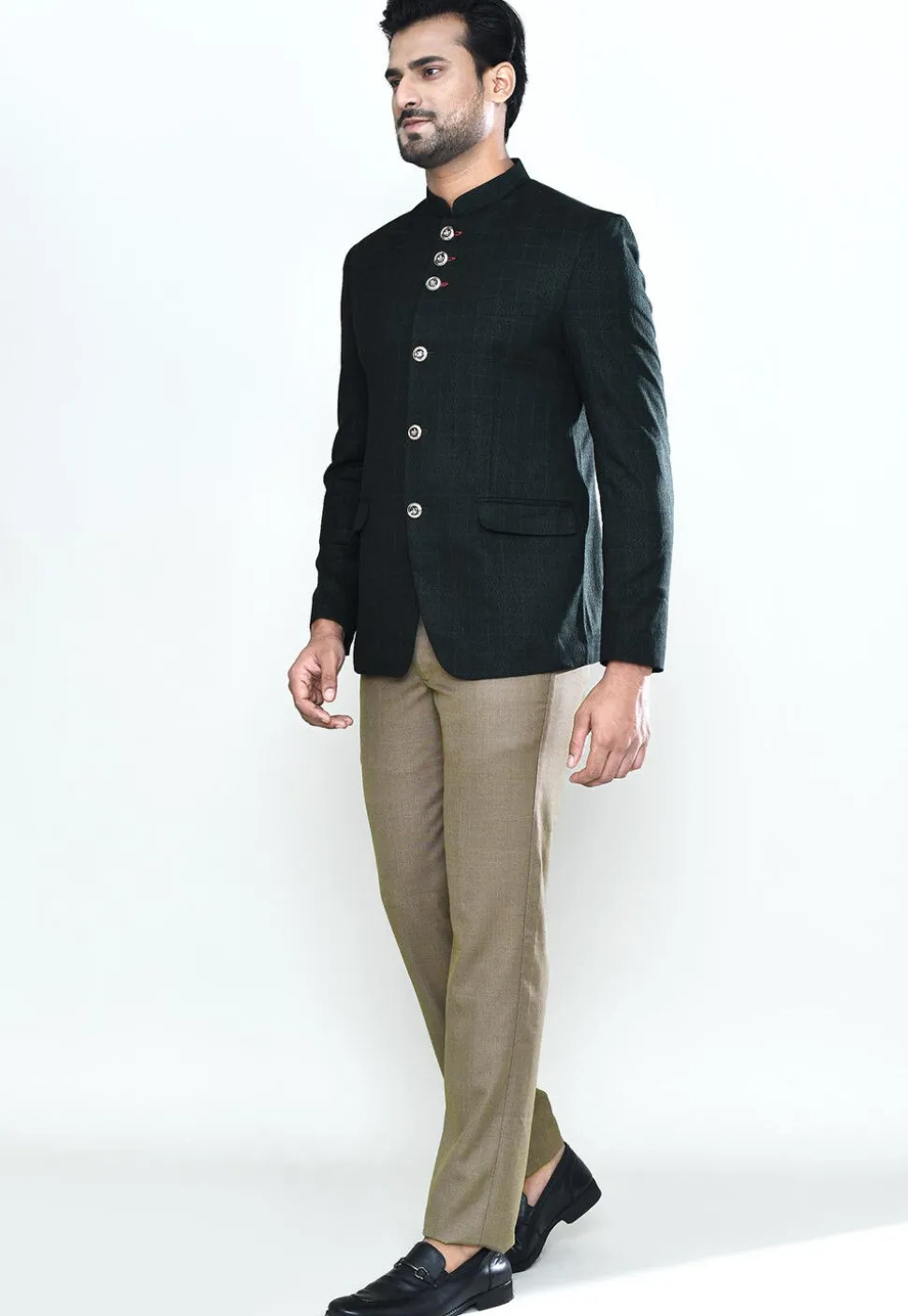 Woven Polyester Jacquard Jodhpuri Suit in Black
