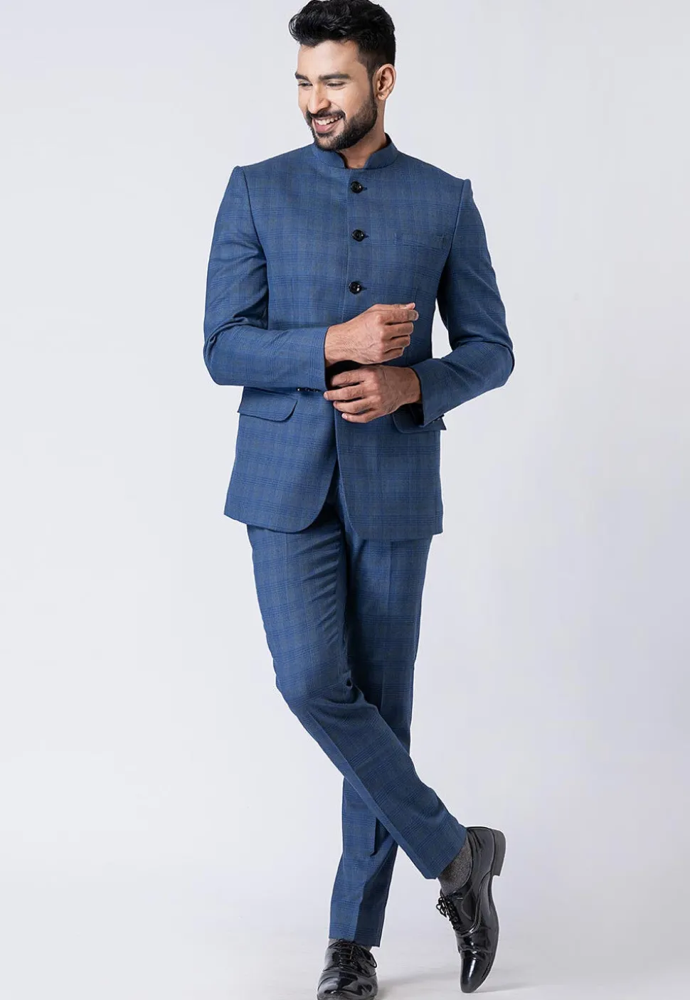 Woven Polyester Jodhpuri Suit in Light Blue