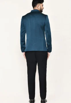 Woven Polyester Jodhpuri Suit in Teal Blue
